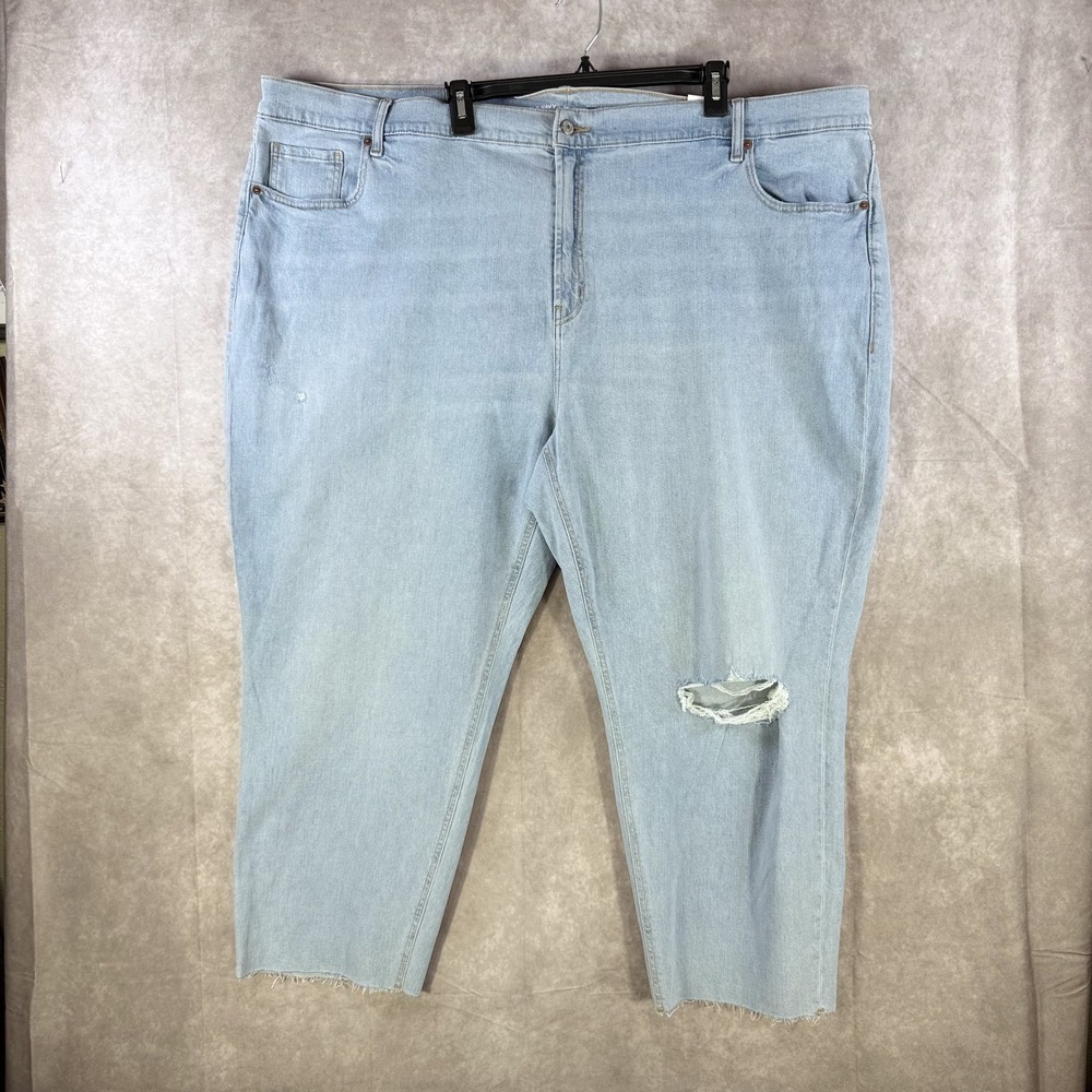 Old Navy Jeans Plus‎ Size 28 Blue Boyfriend Mid Rise Ankle Raw Hem Stretch NWT